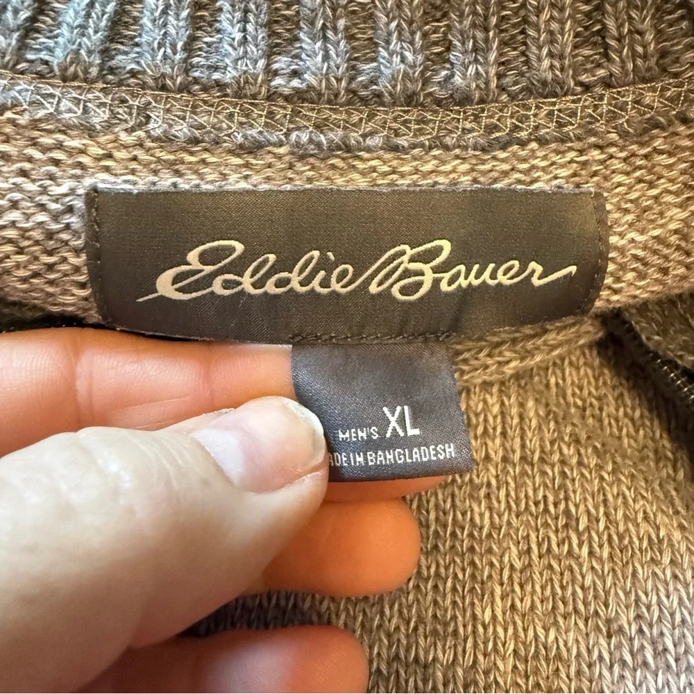 Eddie Bauer men’s XL gray 1/4 zip cotton sweater pullover mock neck grandpacore